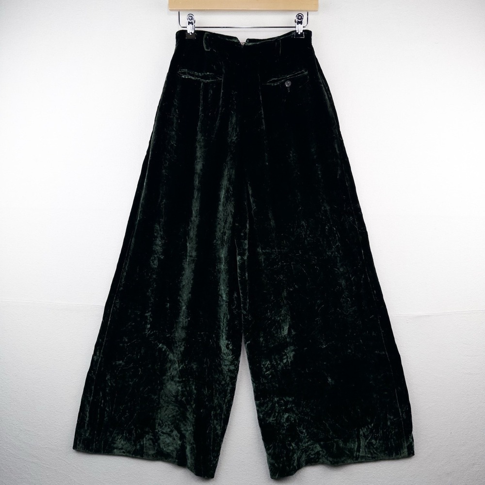 Vintage Ralph Lauren Purple Label Womens 6 Green Velvet Wide Leg Pants USA Talon - Picture 2 of 10